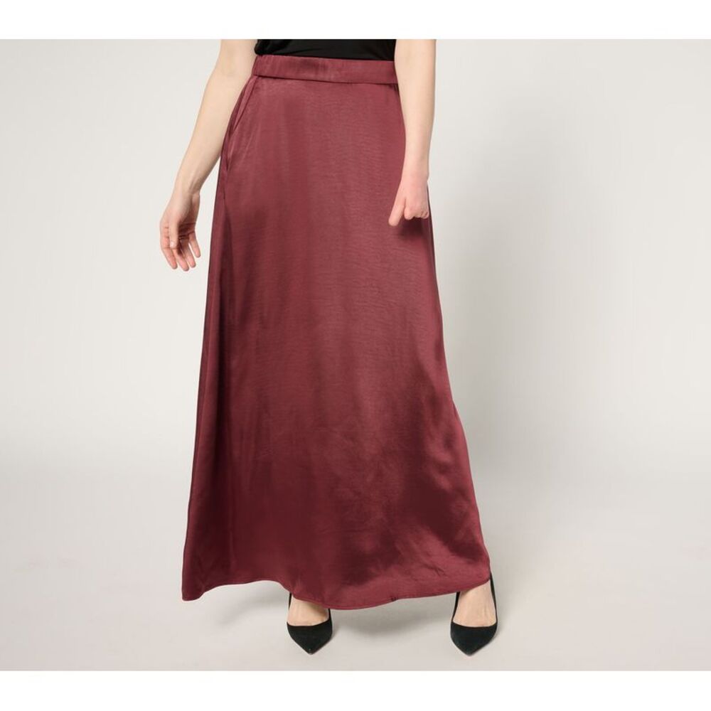 SUNNYLiFE Women's Plus Sz Skirt 1X Pull-On Satin Maxi Red A704468